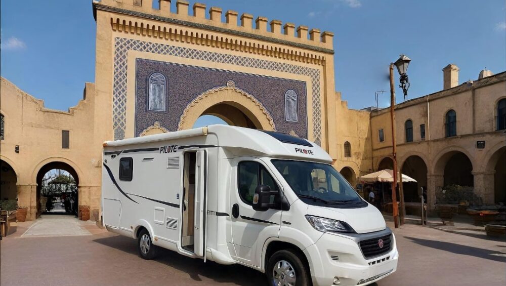 Fez Fiesta camper parked near historic landmarks in Fez, Morocco